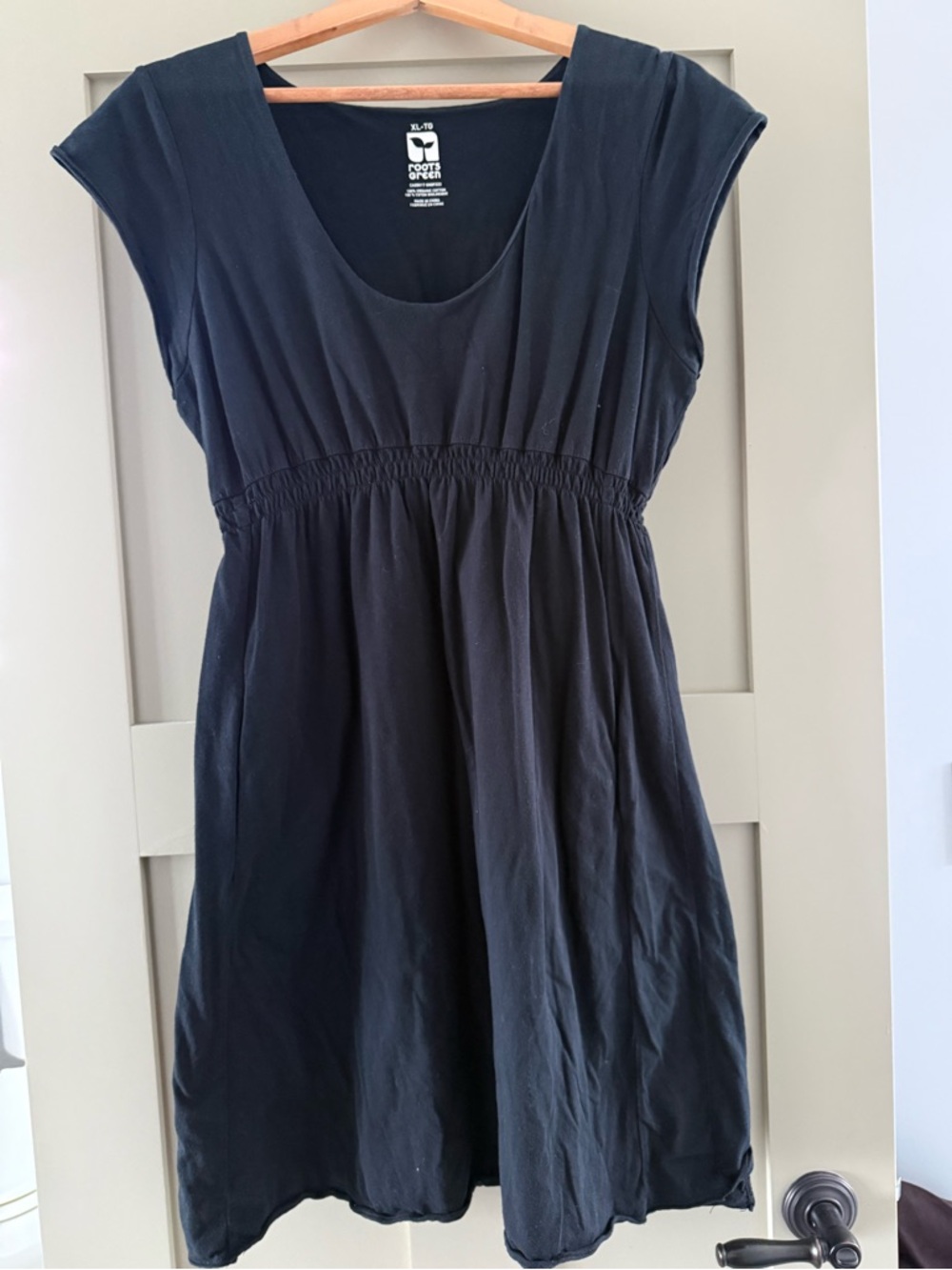 Roots Black Empire-Waist Organic Cotton Dress